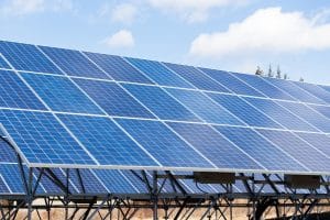 Solar panels with the sunny sky
