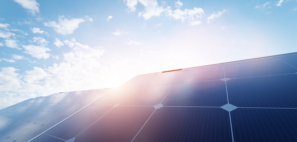 Solar photovoltaic panels array system. Clean and sustainable energy technology - power and electricity